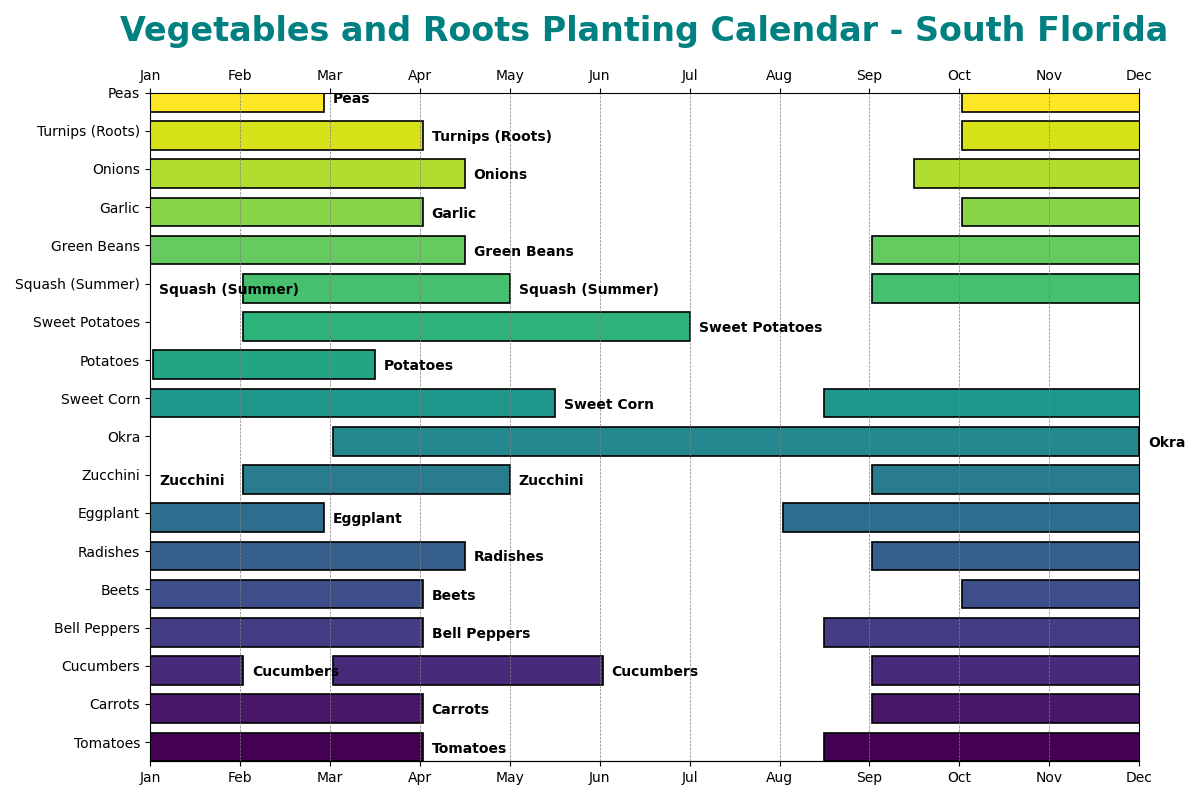 Vegetables and Roots Planting Calendar for South Florida