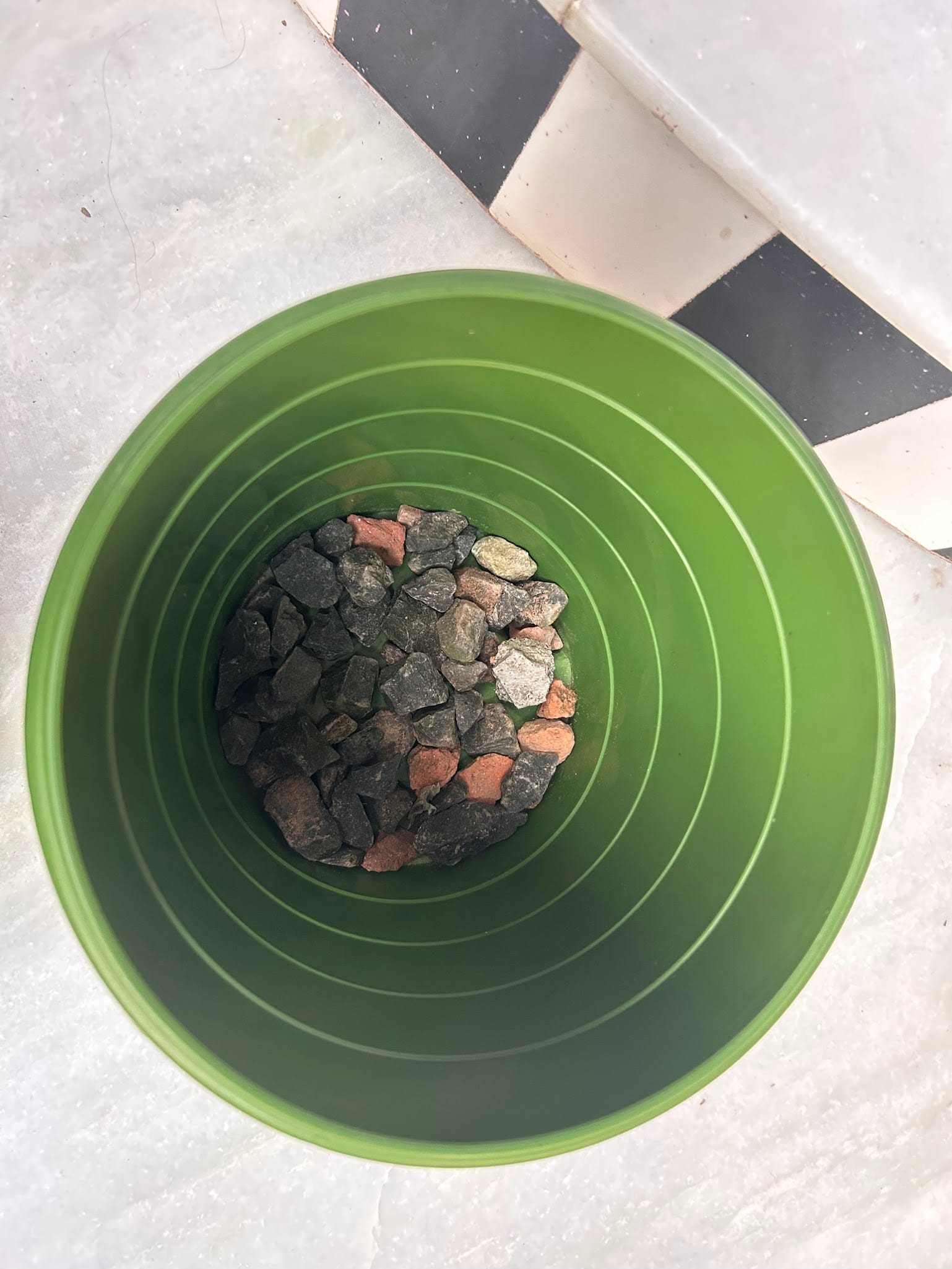 Pebbles or rocks in pot to make good water drainage