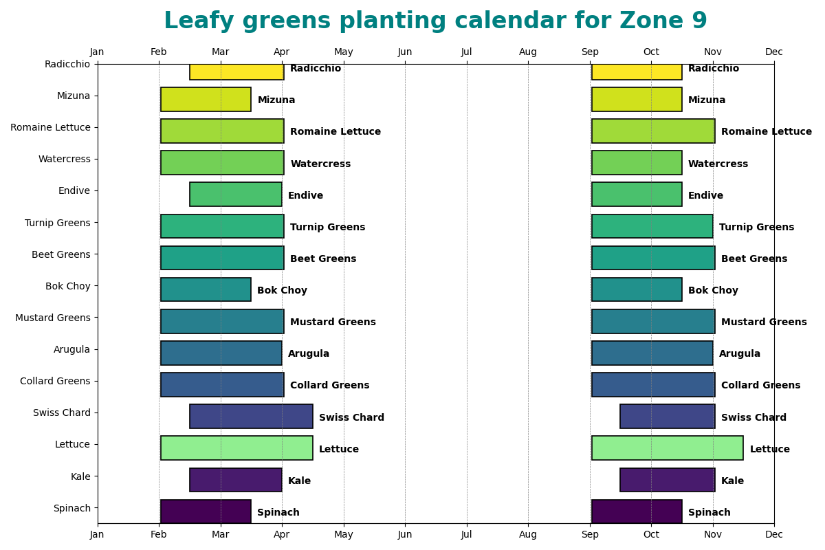 Leafy Greens Planting Calendar for Zone 9